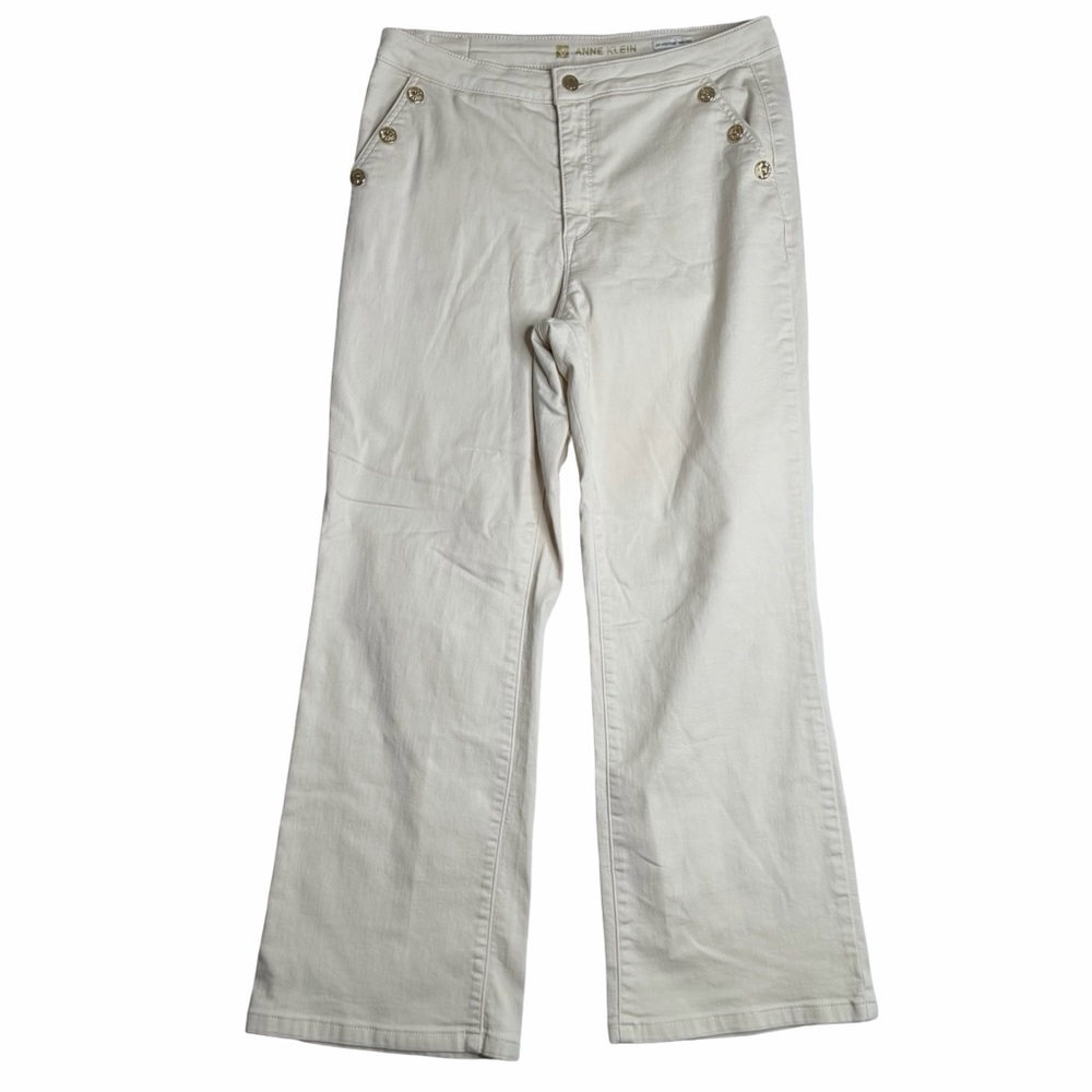 Anne Klein High Rise Sailor Trousers – Ivory/Cream with Gold Buttons Sz 10
